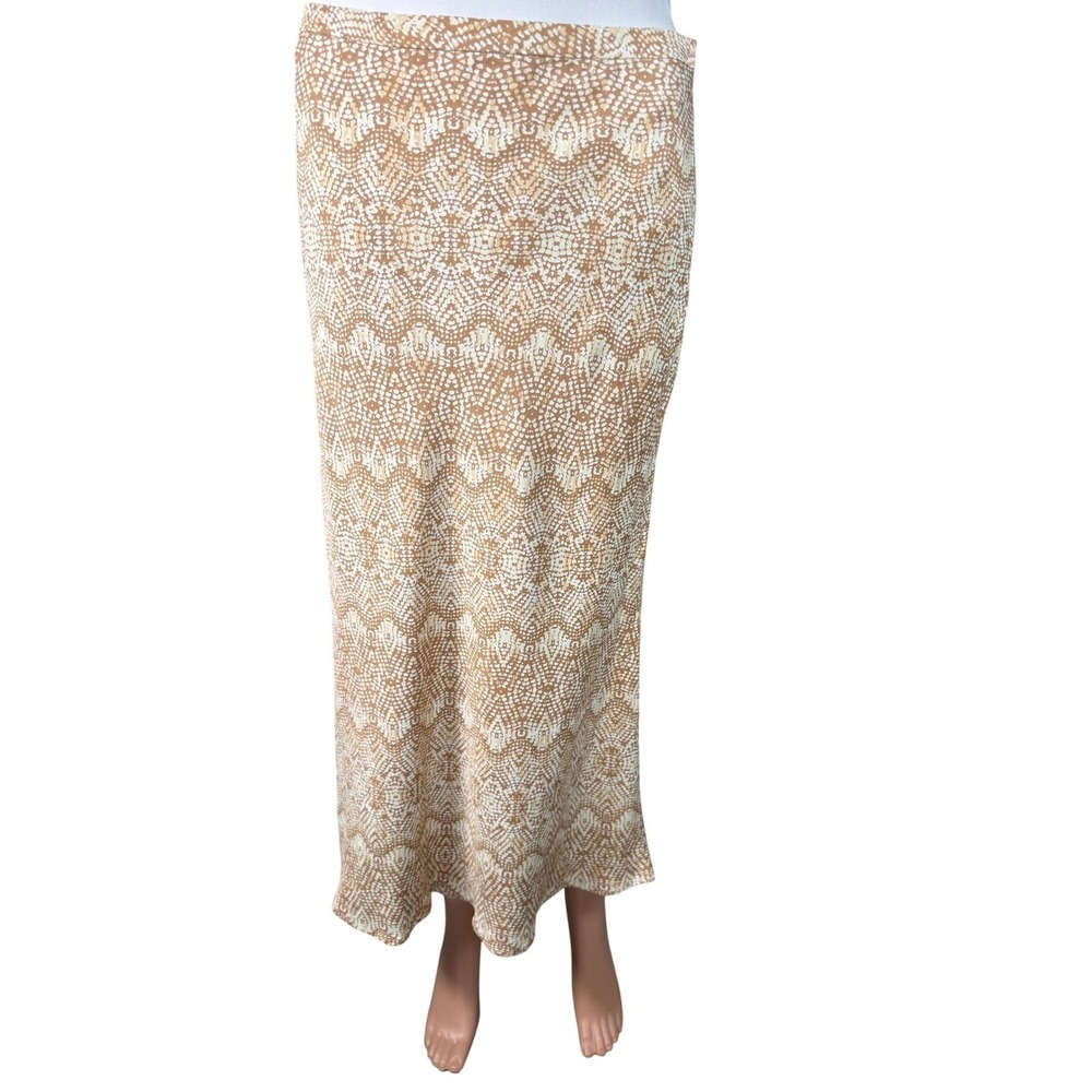 J.McLaughlin Womens Tan White Geometric Mosaic Print Rayon Maxi Skirt Size 10